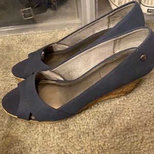 Worn Once - Denim/Navy and Cork Wedges - Size 8.5